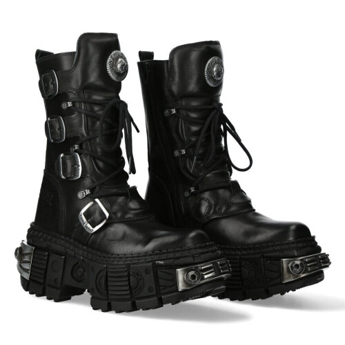 New Rock (40) NEW WALL1473-S3 Unisex Metallic Black Gothic Boot 1