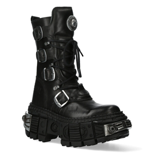 New Rock (40) NEW WALL1473-S3 Unisex Metallic Black Gothic Boot 2
