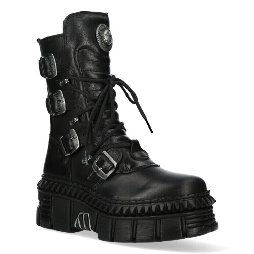 New Rock (45) NEW WALL373-S6 Unisex Metallic Black Gothic Boot 2