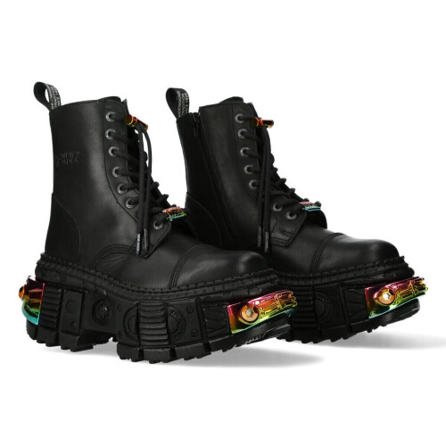 New Rock (36) NEW WALL83CCT-S8 Unisex Metallic Black Boots 1
