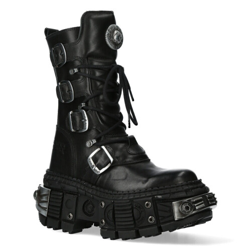 New Rock (39) WALL1473-S11 Unisex Metallic Black Gothic Boot 1