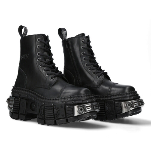 New Rock (41) New WALL083C-S4 Unisex Metallic Black Leather Boot 1