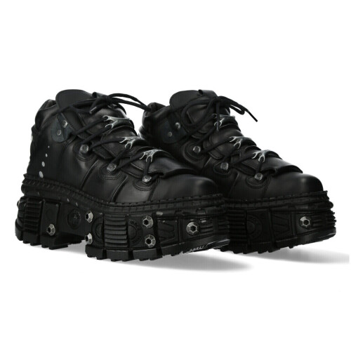 New Rock (43) NEW WALL106-S25 Unisex Metallic Black  Gothic Boot 1