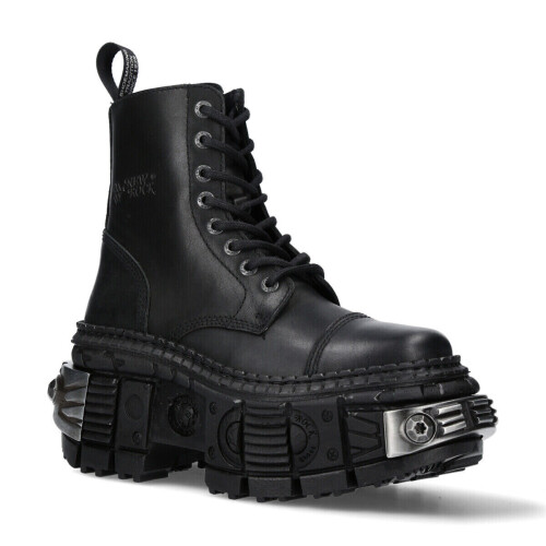 New Rock (41) New WALL083C-S4 Unisex Metallic Black Leather Boot 2