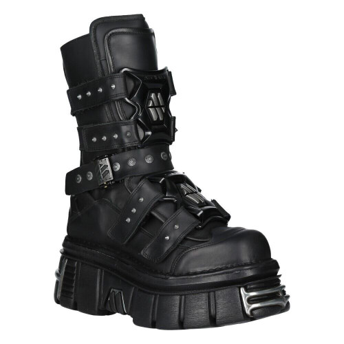 New Rock (39) New M-MET422-S1 Unisex Metallic Black Leather Boot 1