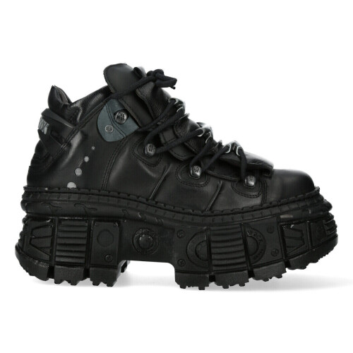 New Rock (41) New WALL106-S12 Unisex Metallic Black Leather Boot