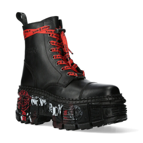 New Rock (39) WALL126CCT-C1 Unisex Metallic Black Leather Boot 2