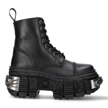 (46) New WALL083C-S4 Unisex Metallic Black Leather Boot