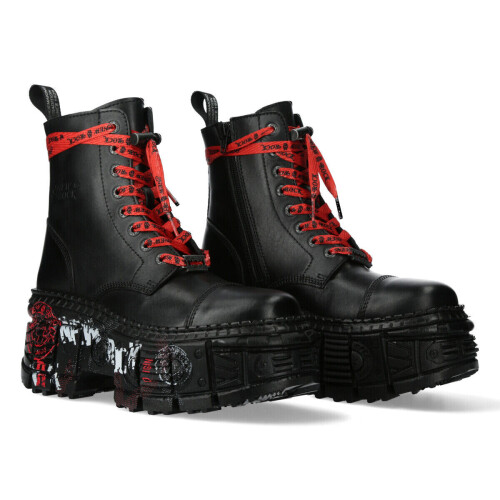 New Rock (43) WALL126CCT-C1 Unisex Metallic Black Leather Boot 1
