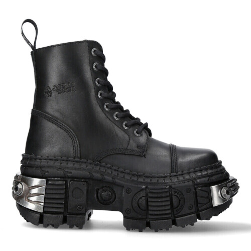 New Rock (41) New WALL083C-S4 Unisex Metallic Black Leather Boot