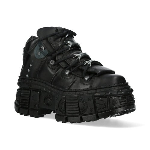 New Rock (41) New WALL106-S12 Unisex Metallic Black Leather Boot 2