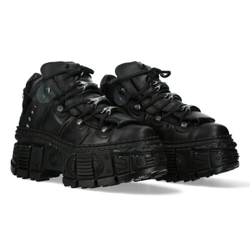 New Rock (42) New WALL106-S12 Unisex Metallic Black Leather Boot 1