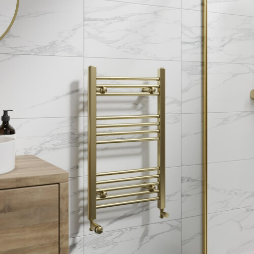DuraTherm Heated Towel Rail Brushed Brass 750 x 450mm Flat 1