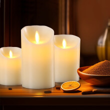 Set of 3 LED Flameless Pillar Candles Flickering Battery Operated With Remote