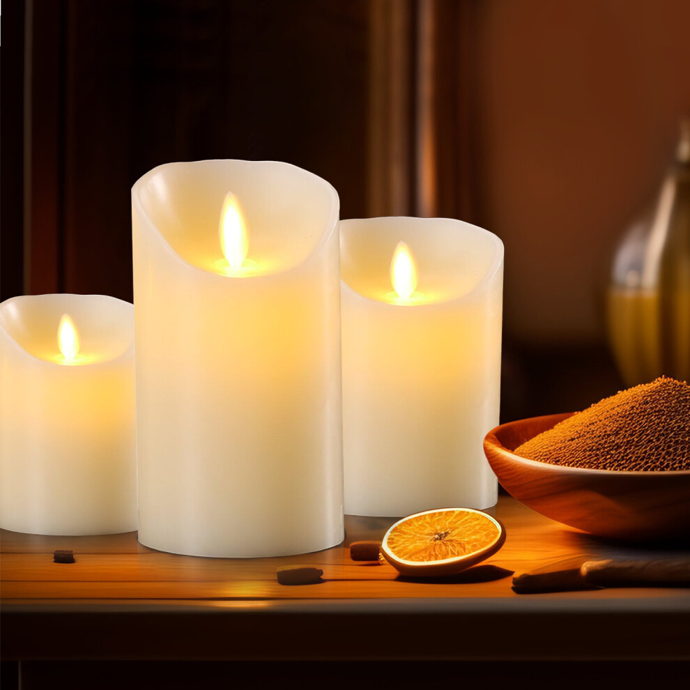 Set of 3 LED Flameless Pillar Candles Flickering Battery Operated With Remote