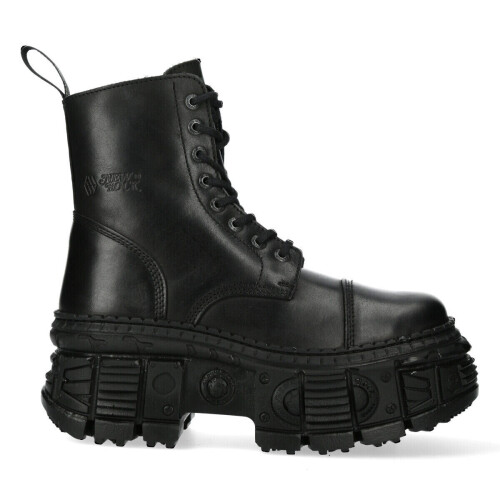 New Rock (39) NEW WALL083C-S5 Unisex Metallic Black Leather Boot