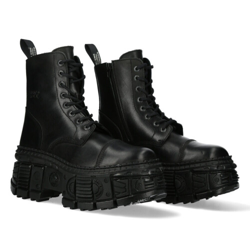 New Rock (39) NEW WALL083C-S5 Unisex Metallic Black Leather Boot 1