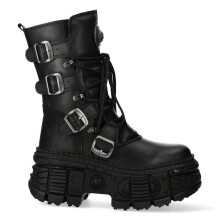 (43) NEW WALL373-S5 Unisex Metallic Black Leather Boots
