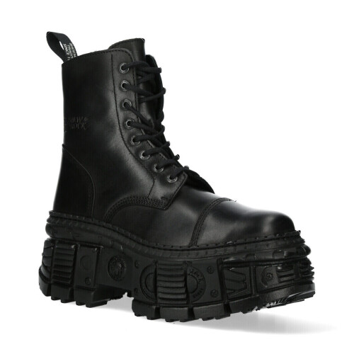 New Rock (39) NEW WALL083C-S5 Unisex Metallic Black Leather Boot 2