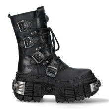(45) NEW WALL373-S3 Unisex Metallic Black Leather Boots
