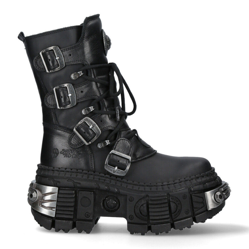 New Rock (39) New Wall373-S3 Unisex Metallic Black Leather Boots