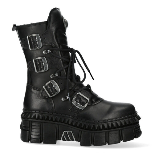New Rock (39) NEW WALL373-S6 Unisex Metallic Black Gothic Boot