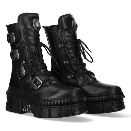 New Rock (39) NEW WALL373-S6 Unisex Metallic Black Gothic Boot 1
