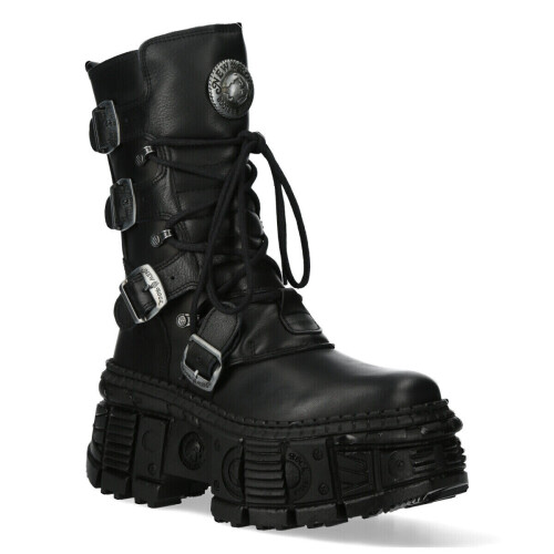 New Rock (38) NEW WALL373-S5 Unisex Metallic Black Leather Boots 2