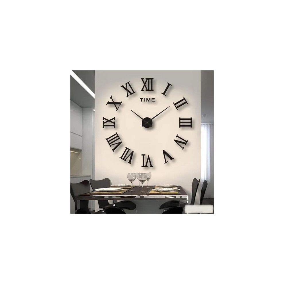 (27inch 2D (No EVA), Black) Roman Numeral Wall Clocks 3D DIY Mirror Mute