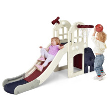 6-In-1 Large Slide Kids w / Basketball Hoop Telescope Indoor & Outdoor