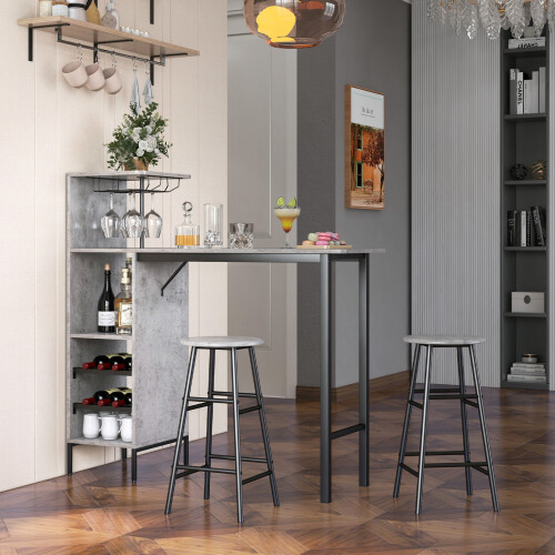 Casart 3PCS Bar Table Chairs Set Industrial Pub Table & Stools w/ Wine Racks 2