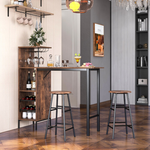 Casart 3PCS Bar Table Chairs Set Industrial Pub Table & Stools w/ Wine Racks 2