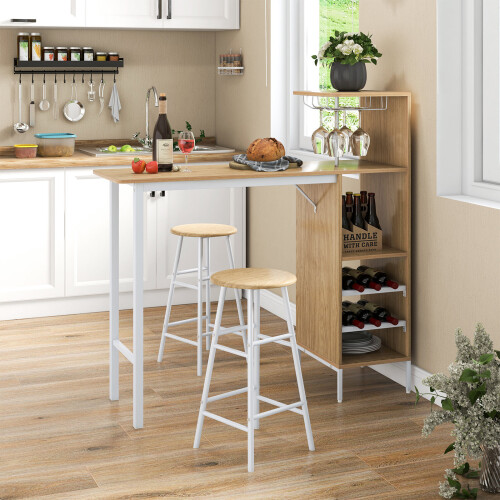 Casart 3PCS Bar Table Chairs Set Industrial Pub Table & Stools w/ Wine Racks