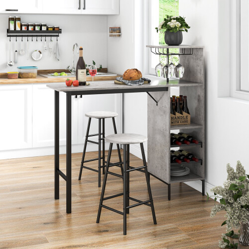 Casart 3PCS Bar Table Chairs Set Industrial Pub Table & Stools w/ Wine Racks
