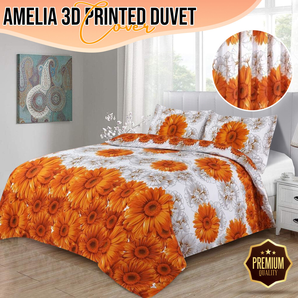 (3D Single Duvet Cover) 3D Floral Duvet Covers & Bedding Set Fitted Sheets Single Double King