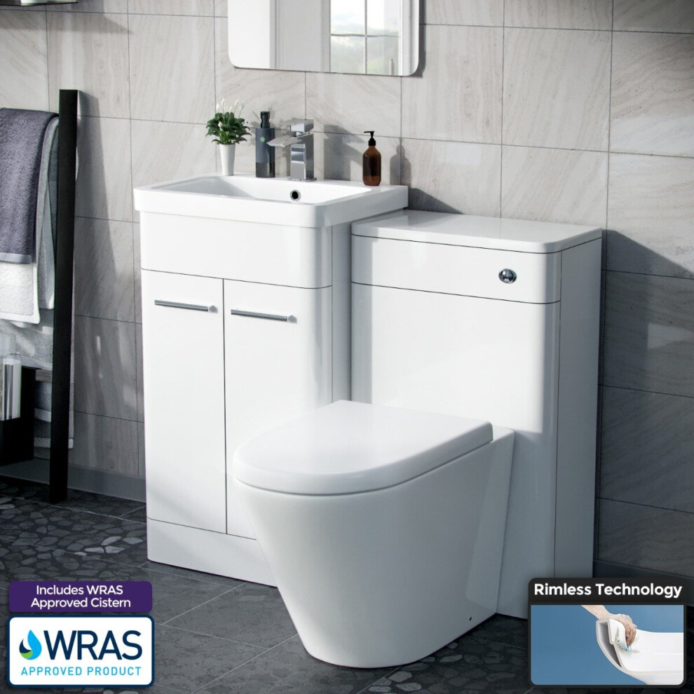 1000mm White Vanity Cabinet with WC Unit And Round Rimless BTW Toilet | Amie