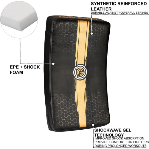 (Black/Gold, Pair) GRAFT Thai Pads, Kick Shield, Strike Shield, Pads 2