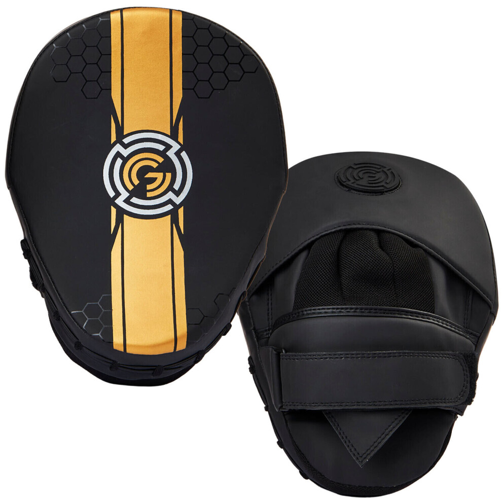 (Black/Gold) GRAFT Boxing Focus pads, Curved Focus Mitts MMA