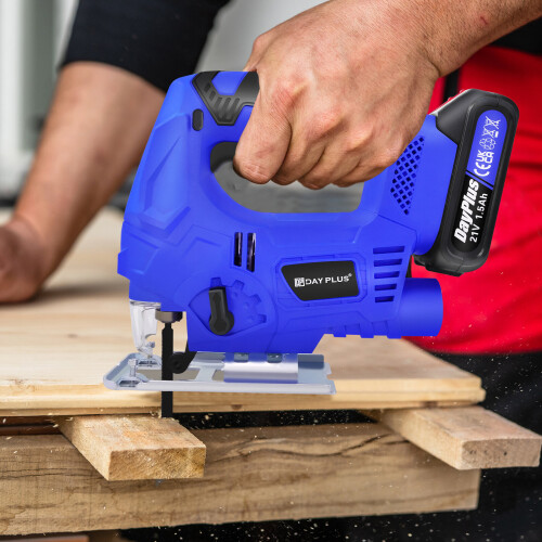 Electric Cordless Jigsaw with 8pcs Blades 4 Position Orbital Action Lock-on Button Cutting Angle -45°to 45°340W 3000rpm