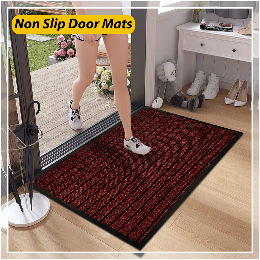 (40x60 cm Red) Heavy Duty Rubber Mats Door Mat Runner Red Rug