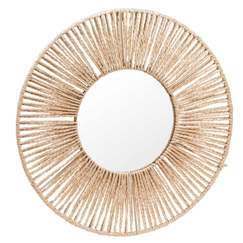 Decorative Round Wall Mirror with Large Natural Wicker Bamboo Frame