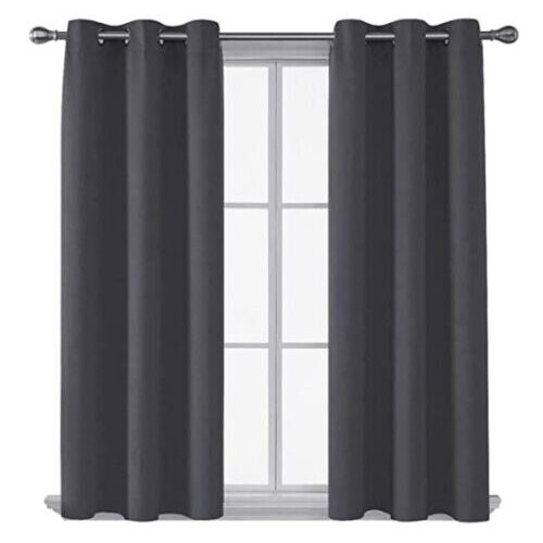 (46" x 54") Ring Top Curtains Thermal Blackout Grey Drapes UK 1