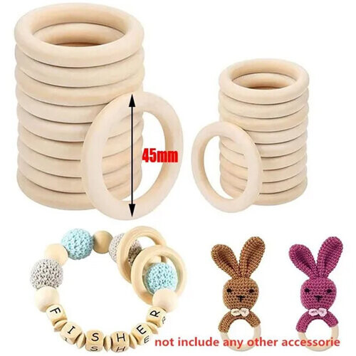 10Pcs Natural Wooden Baby Teething Rings Teethers