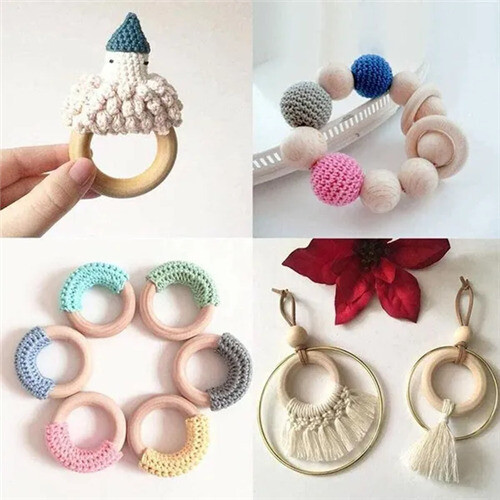 10Pcs Natural Wooden Baby Teething Rings Teethers 1