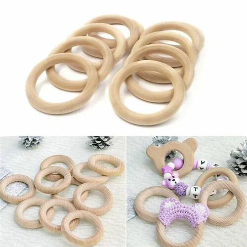 10Pcs Natural Wooden Baby Teething Rings Teethers 2