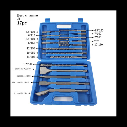 17Pcs Sds Electric Hammer Drill Bit Set Chisel Plastic Box Impact Concrete Masonry Drilling Grooving 2