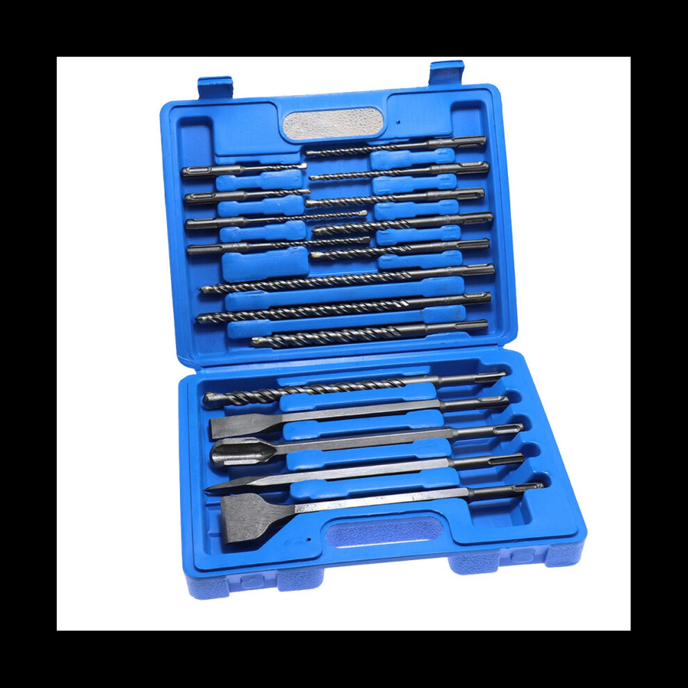 17Pcs Sds Electric Hammer Drill Bit Set Chisel Plastic Box Impact Concrete Masonry Drilling Grooving