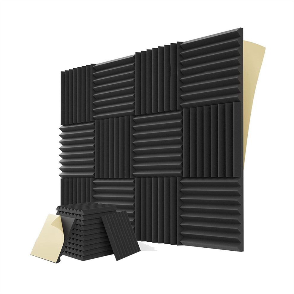 12PCS Self-Adhesive Acoustic Panels,1X12X12Inch Sound Proof Foam Panels,For Musical Studio,Game Room,Bedroom(Black)