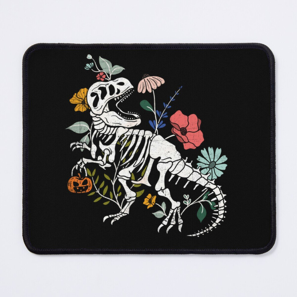 Mouse Pad Halloween T-Rex Dinosaur Skeleton Bones Floral Tropical Fossil 11.8 X 9.8 Inch Computer Mat Gaming Office Mousepad 7802738206562