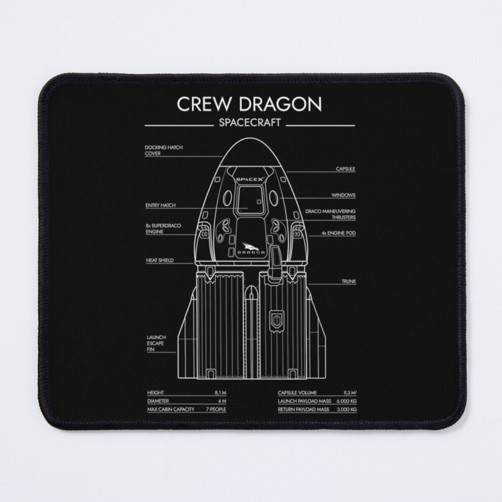 Mouse Pad Crew Dragon Spacecraft ( Stencil-No) 11.8 X 9.8 Inch Computer Mat Gaming Office Mousepad White 7802738130041
